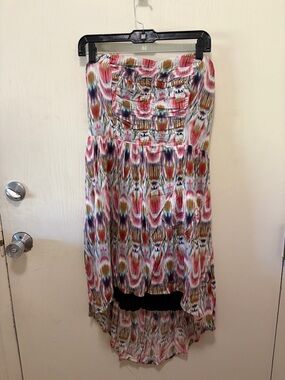 Multicolor Ikat High-Low Strapless Dress